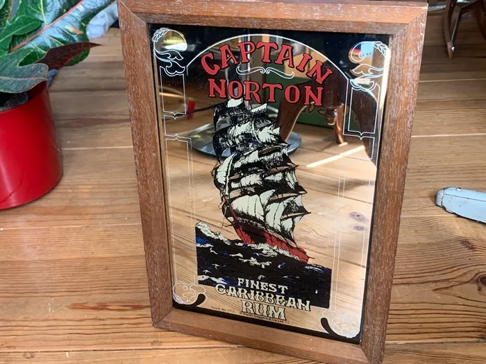 Captain Norton キャプテンノートン ラム酒 パブミラー 鏡 船 木製枠 ヴィンテージ