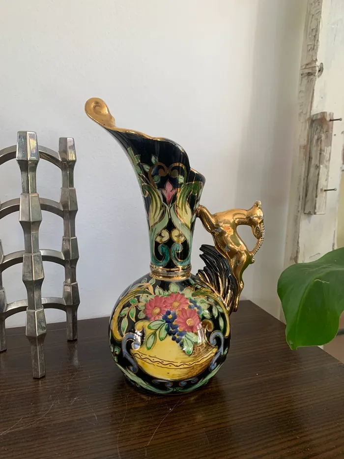 ベルギー 50s 鹿 ゴールド 花瓶 陶器 フラワーベース アンティーク