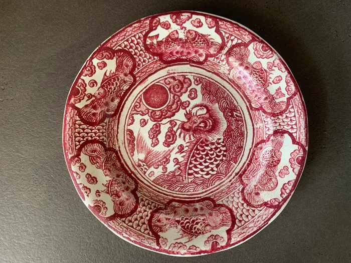 オランダ 1900年前後 Petrus Regout ペトルス・レグー 陶器 ピンク 魚 アンティーク ケーキプレート・皿