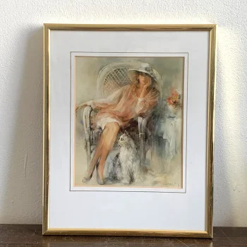 ウィリム・ヘンラート リトグラフ プリント 猫 女性 ヴィンテージ