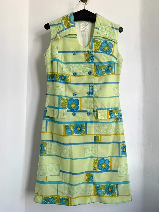 ドイツ 古着 70s ワンピース グリーン ドレス お花 ヴィンテージ