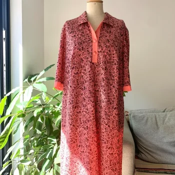 フィンランド製 古着 70s ワンピース ドレス ピンク ペーズリー 