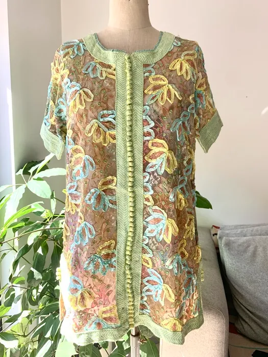 ベルギー 古着 80s ワンピース グリーン レースドレス お花 ヴィンテージ