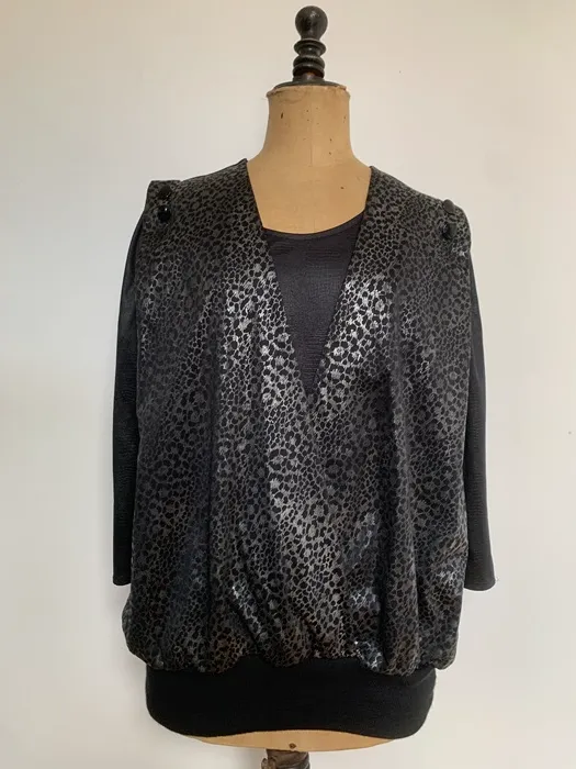 フランス パリ 古着 80s 黒 ブラウス アニマル ヴィンテージ レディース