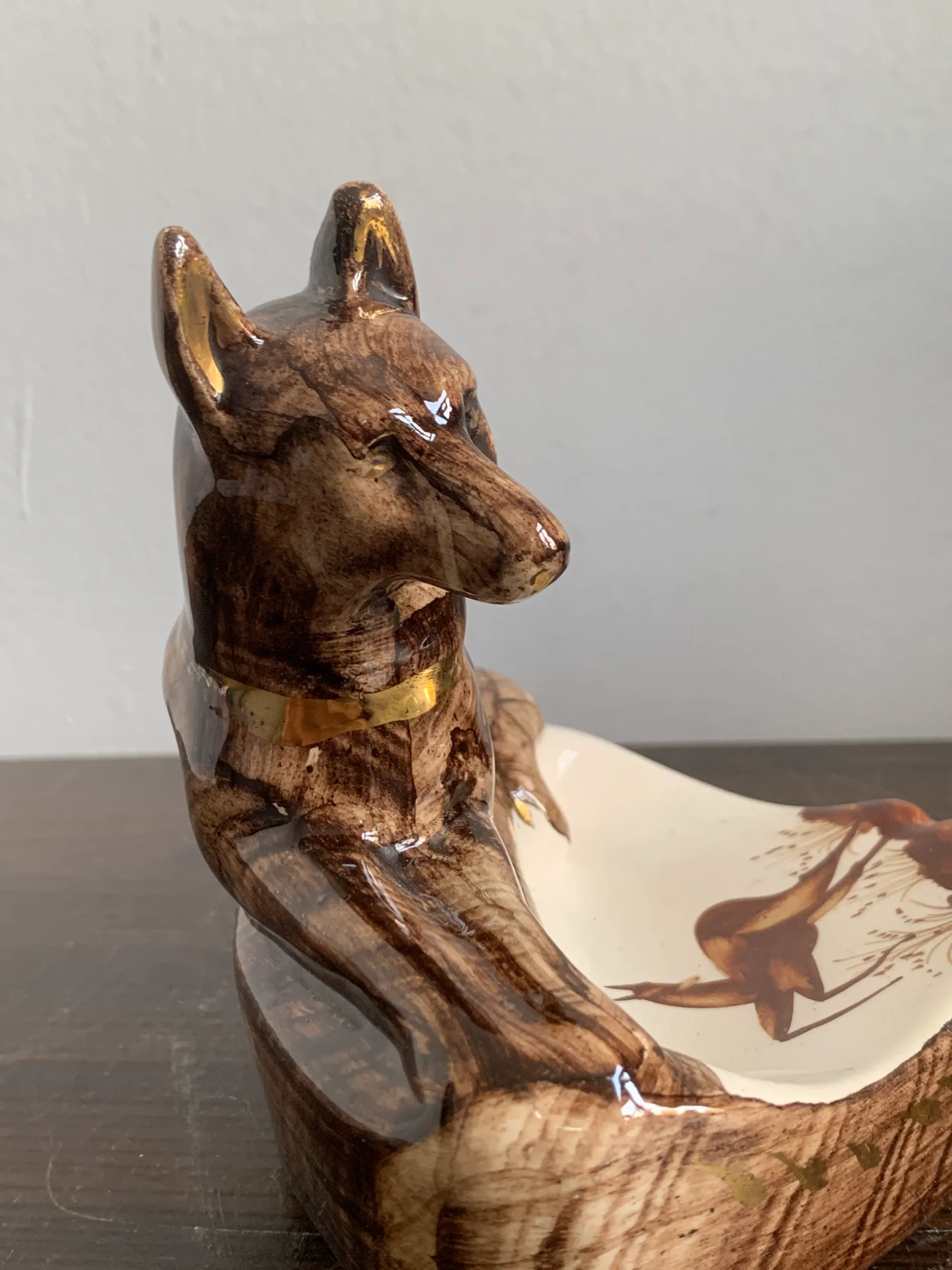 ベルギー 70s シェパード 灰皿 陶器 茶色 ヴィンテージ