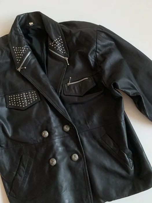 ドイツ 70s Miss Astor 古着 レザージャケット 黒 スタッズ ヴィンテージ