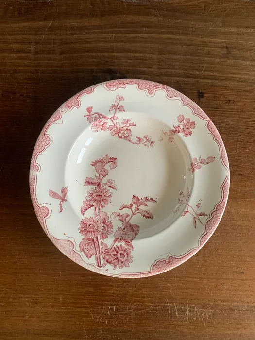 フランス 30s Longwy ロンウィ スーププレート・パスタボウル 陶器 アンティーク 皿 ピンク