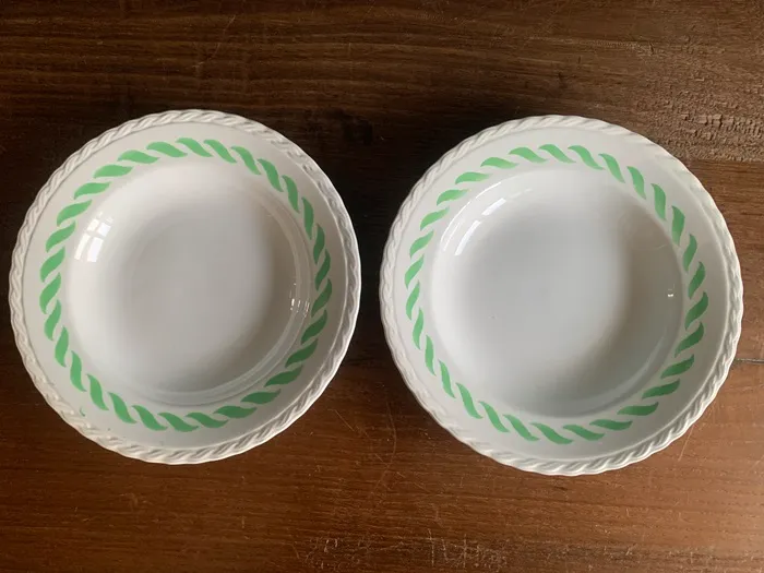 フランス 50s L’Amandinoise 陶器 スープ皿・パスタボウル グリーン アンティーク