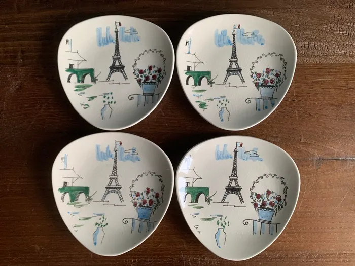 ドイツ 50s Dom-Keramik 陶器 ケーキ皿 パリ エッフェル塔 ヴィンテージ