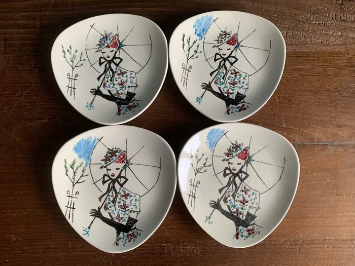 ドイツ 50s Dom-Keramik 陶器 ケーキ皿 パリ 女性 ヴィンテージ