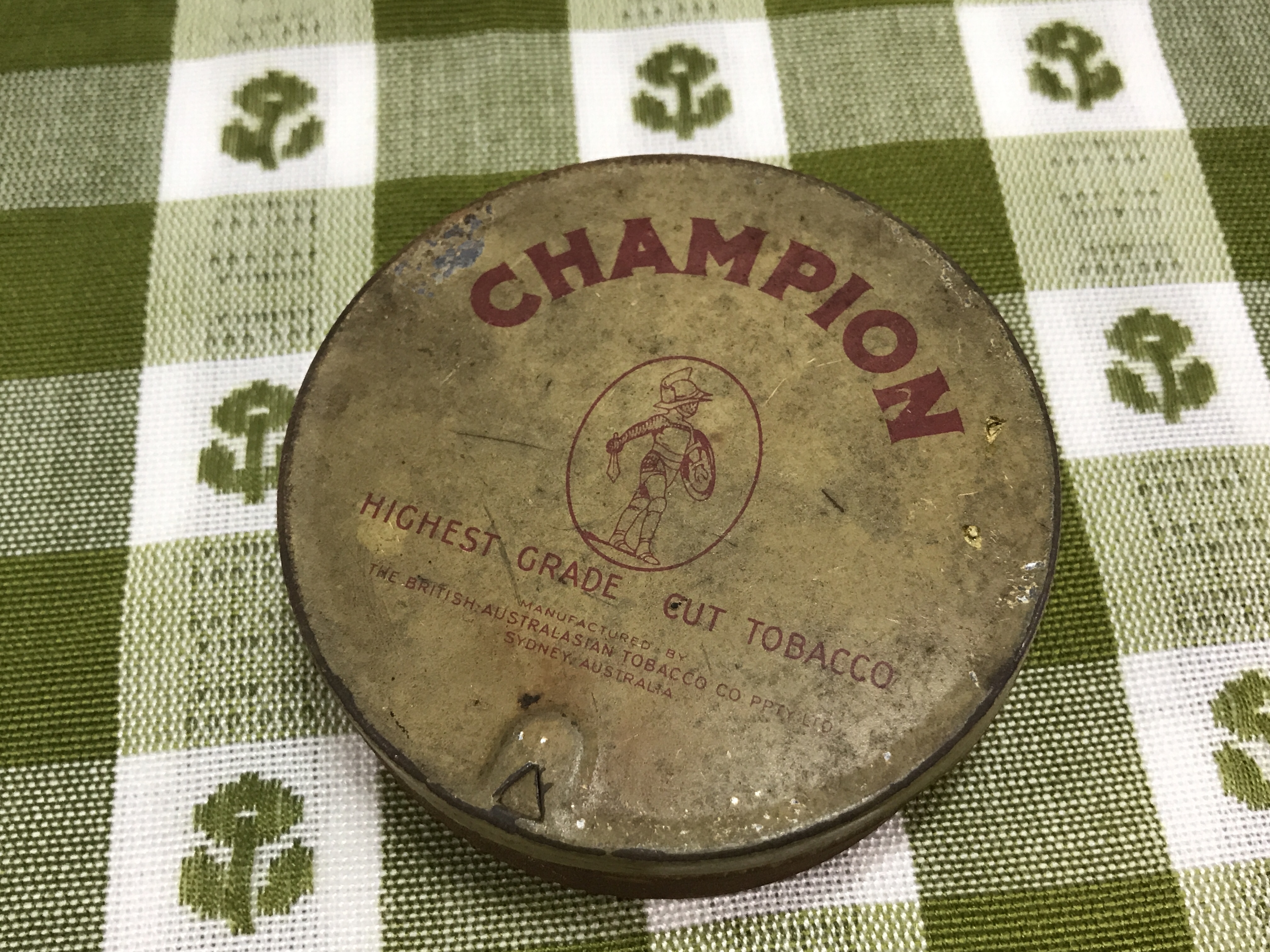 オーストラリア 30s Champion(チャンピオン) タバコ缶 マスタード イエロー アンティーク ティン缶
