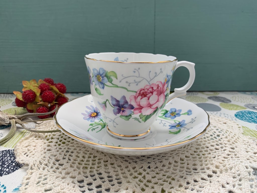 -SOLDOUT-イギリス 30s〜 Crown Staffordshire(クラウン スタッフォードシャー)  花柄 アンティーク/ヴィンテージ 陶器 コーヒー・ティーカップ&ソーサー