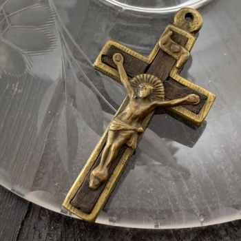 フランス キリスト ロザリオ 木製 メタル 十字架 クロス ヴィンテージ 