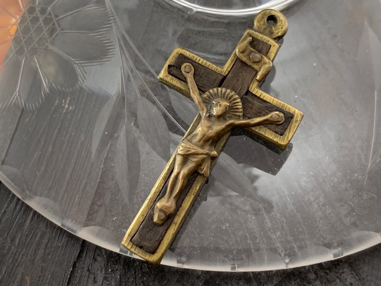 キリスト ロザリオ 木製 十字架 アンティーク ペンダントトップ