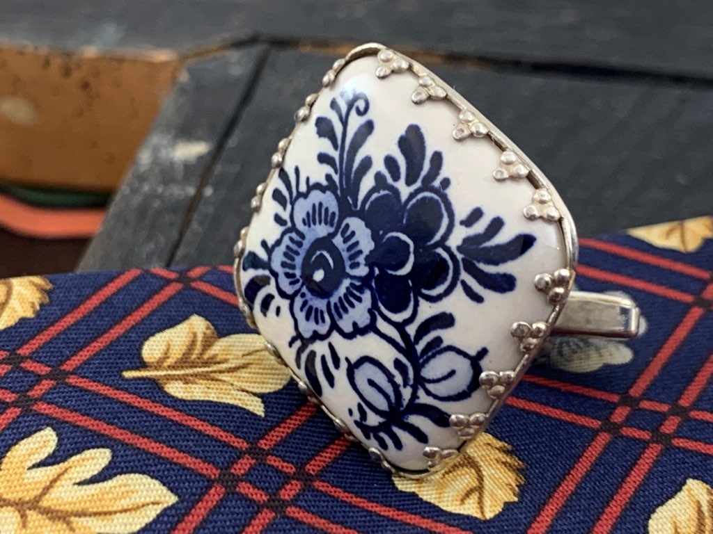SOLDOUT-オランダ DELFT デルフト ブルー 花 陶器 カフスボタン