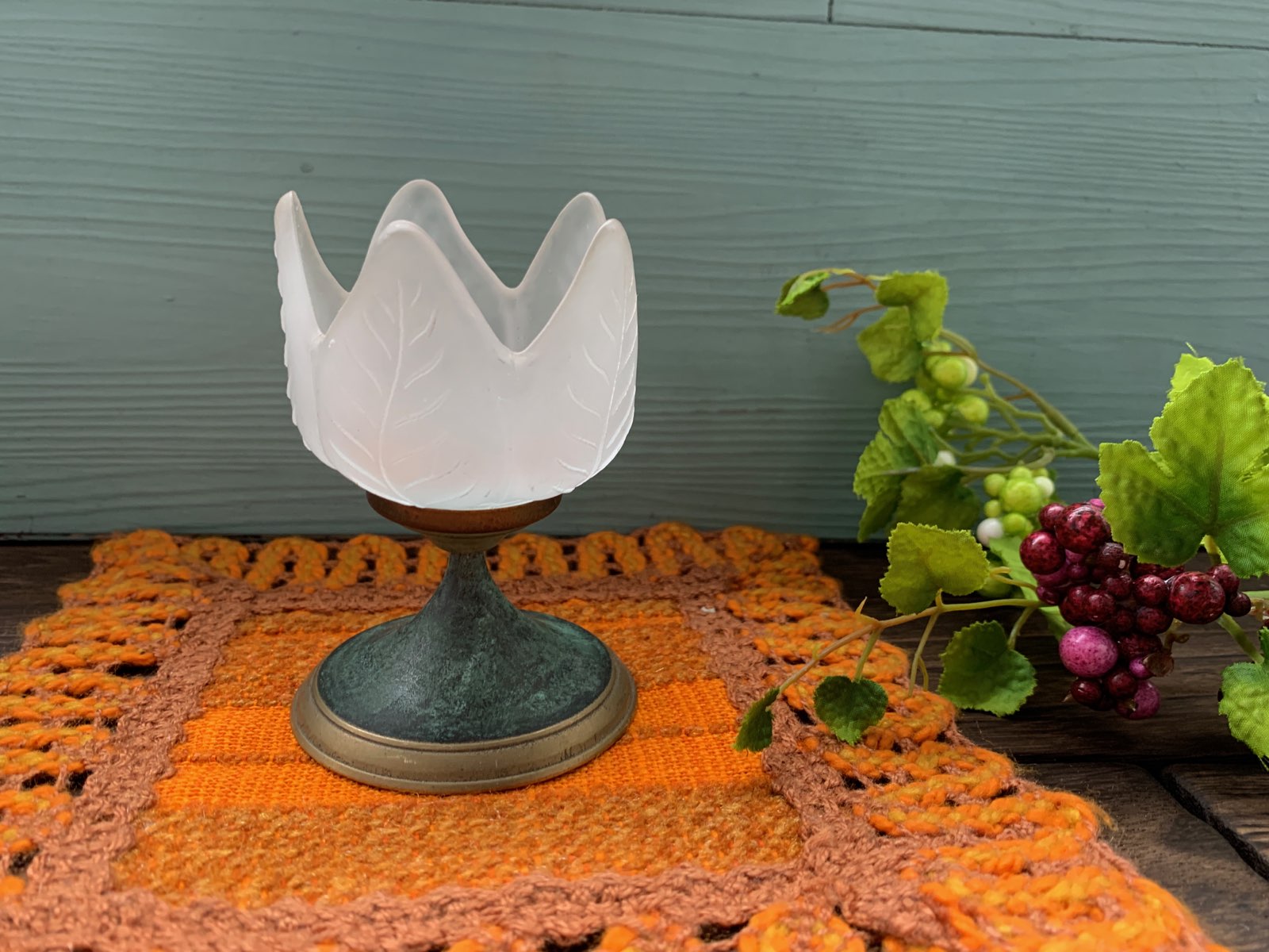 -SOLDOUT-ベルギー 70s フロストガラス製 チューリップ ヴィンテージ・アンティーク キャンドルホルダー 小