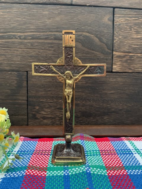 フランス INRI イエスキリスト メタル アンティーク スタンド 十字架 