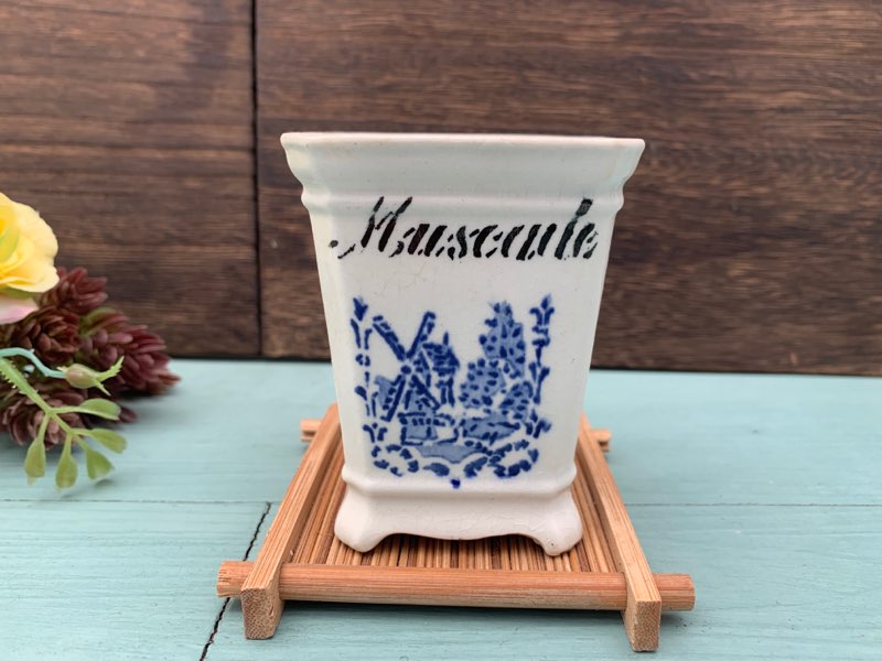 -SOLDOUT-フランス 50s デルフト ブルー 風車 陶器 花瓶 アンティーク