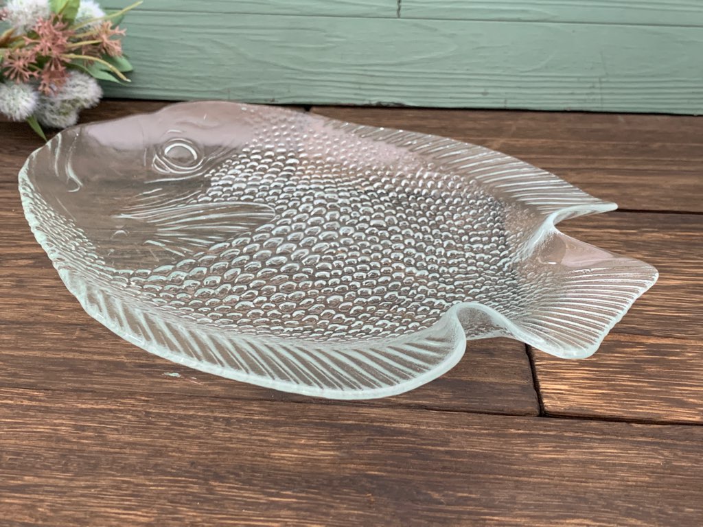 -SOLDOUT-フランス 70s arcopal(アルコパル) 魚 ガラス皿 大皿 ヴィンテージ