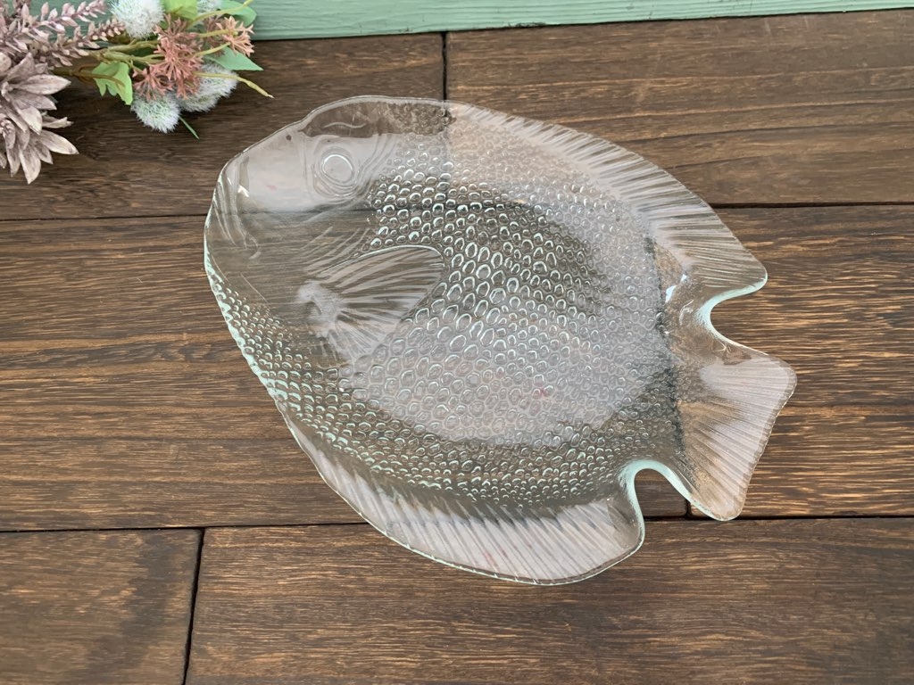 -SOLDOUT-フランス 70s arcopal(アルコパル) 魚 ガラス皿 大皿 ヴィンテージ