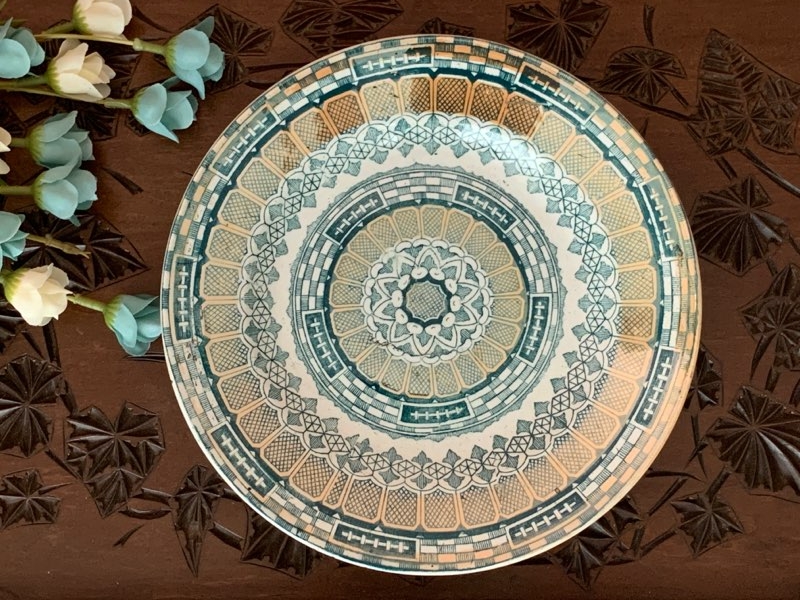 -SOLD OUT-ベルギー 1900年以前 Boch Frres Keramis(ボッホ フレール ケラミス) ALPINE 幾何学模様 陶器 アンティーク皿