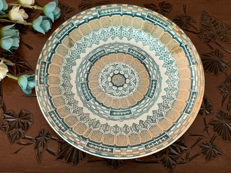 -SOLD OUT-ベルギー 1900年以前 Boch Frres Keramis(ボッホ フレール ケラミス) ALPINE 幾何学模様 陶器 アンティーク皿