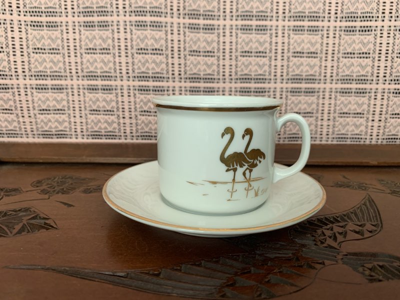 【20%OFF】ドイツ 70s bavaria ババリア  金色のフラミンゴ コーヒー/ティーカップ&ソーサー 陶器 ヴィンテージ