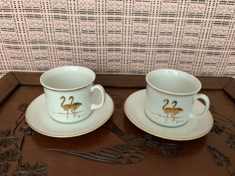 【20%OFF】ドイツ 70s bavaria ババリア  金色のフラミンゴ コーヒー/ティーカップ&ソーサー 陶器 ヴィンテージ