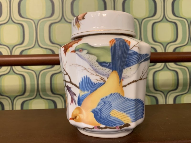 -SOLDOUT-スコットランド 70s MELROSES LTD 陶器 小鳥 ジンジャーポット・茶葉入れ 花瓶 ヴィンテージ