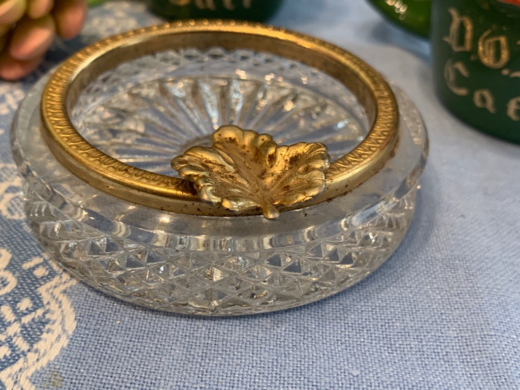 SOLDOUT-フランス 50s クリスタルプレスガラス 真鍮 リーフ