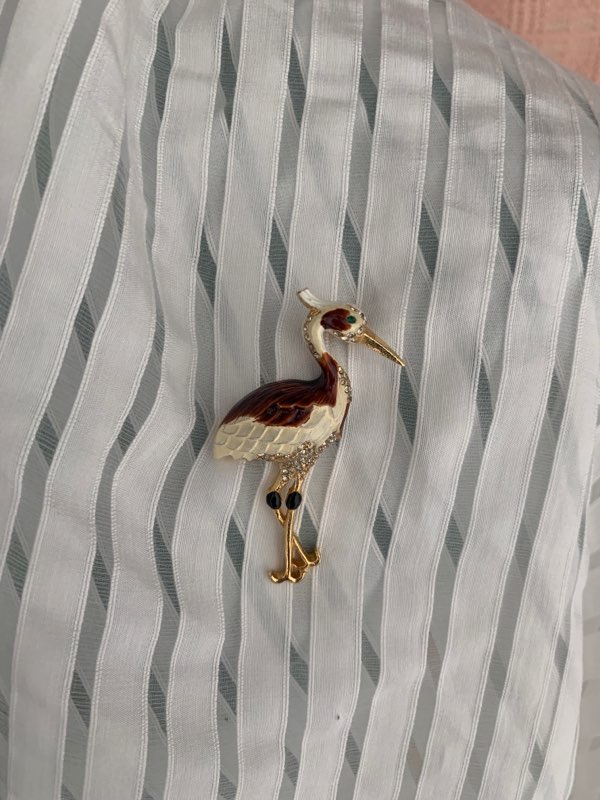 -SOLDOUT-フランス 70s ホワイトエナメル 渡り鳥 赤い羽根 ラインストーン ヴィンテージブローチ コスチュームジュエリー