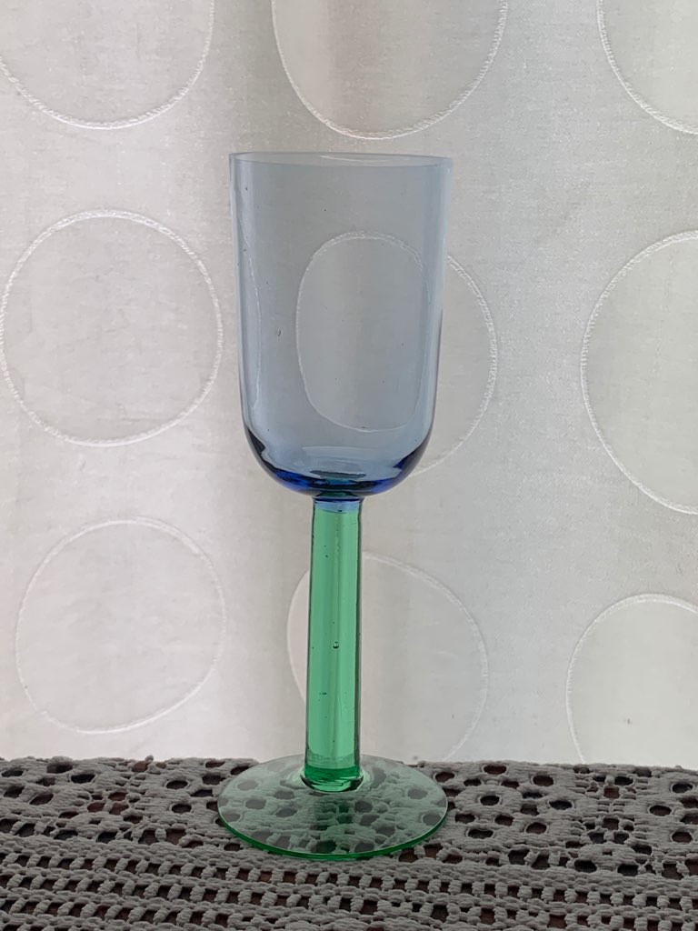 -SOLDOUT-フランス 60s グラス ワイングラス 吹きガラス グリーン ブルー ヴィンテージ