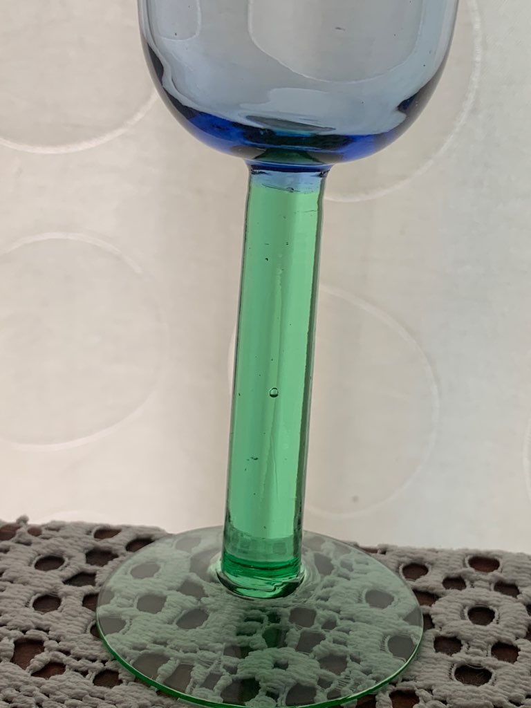 -SOLDOUT-フランス 60s グラス ワイングラス 吹きガラス グリーン ブルー ヴィンテージ