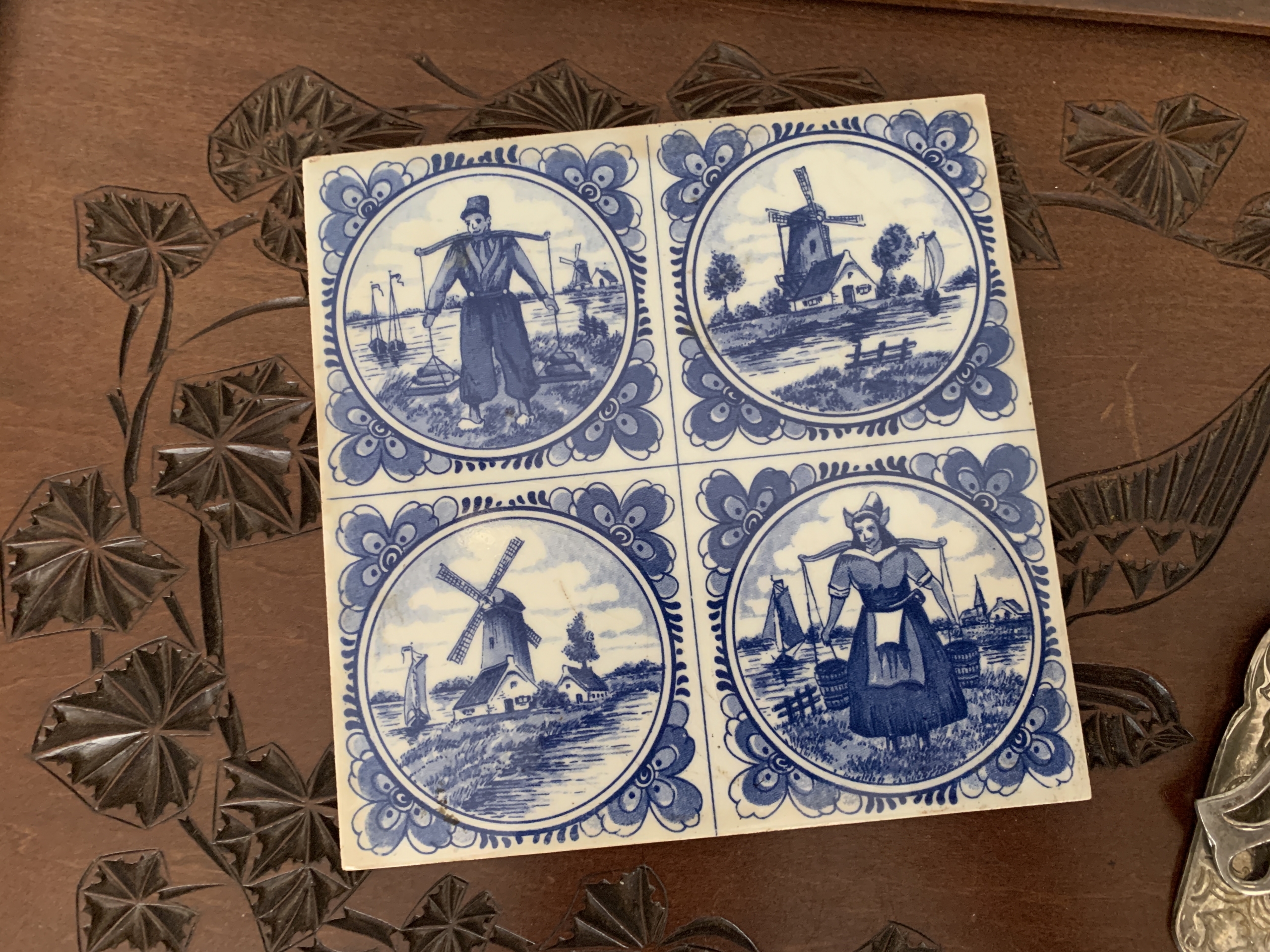 -SOLD OUT-オランダ 50s Delft(デルフト) ブルー 陶器タイル ウィンドミル ヴィンテージ・アンティーク