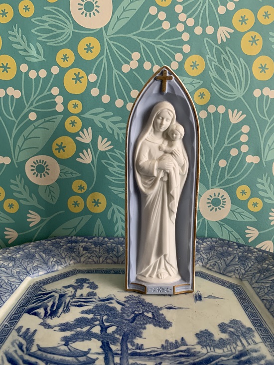フランス 50s 聖母マリア イエスキリスト 陶器 ブルーパープル 