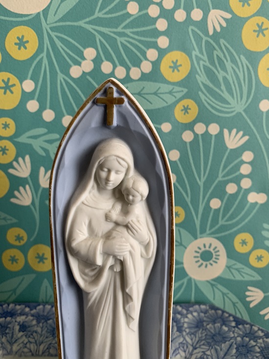 SOLDOUT-フランス 50s 聖母マリア イエスキリスト 陶器 ブルーパープル