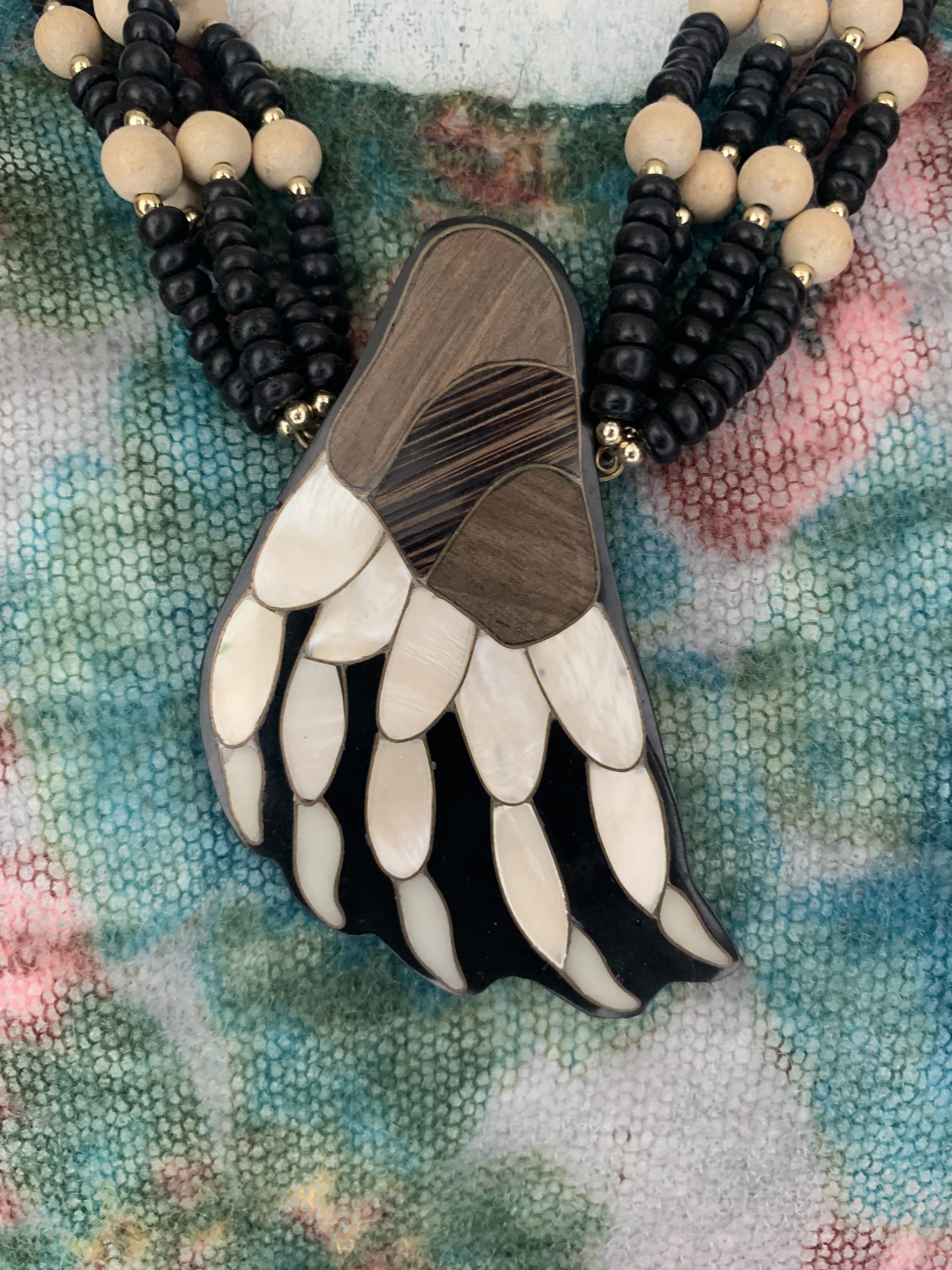 アメリカ 60s ネックレス  インディアンジュエリー シェル 貝 大ぶり 木製ビーズ スケルトン 骸骨 ヴィンテージ