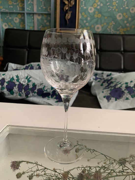 フランス 50s 吹きガラス フラワー お花 エッチング ヴィンテージ リキュール・ワイングラス カットグラス