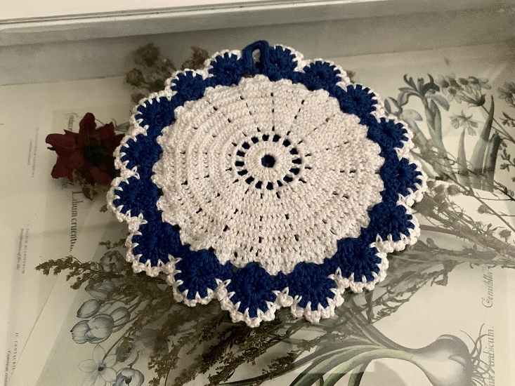 ドイツ 60s ドイリー ブルー ホワイト レトロ 壁掛け 手編み お花