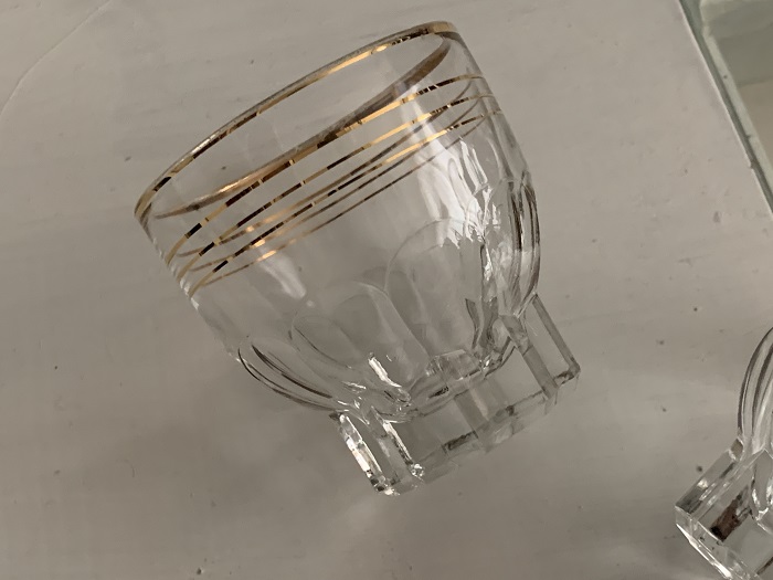 -SOLDOUT-フランス 40s フランス製 金メッキ ゴールドライン カットガラス ヴィンテージ ミニグラス・ショットグラス・ポートグラス