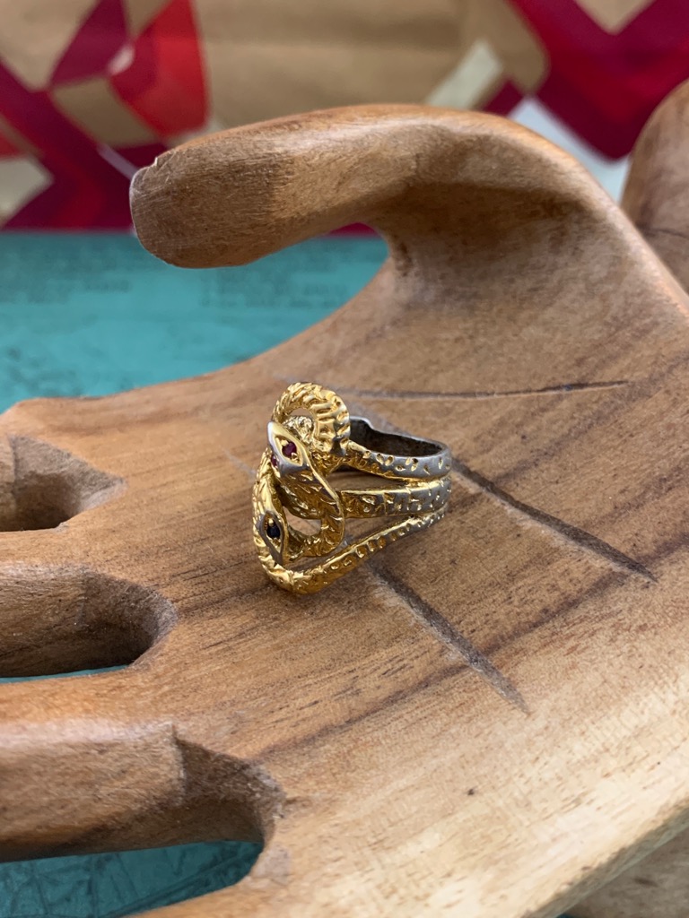 18金 ハワイアン 蛇 リング スネーク アメジスト 指輪 ホワイト