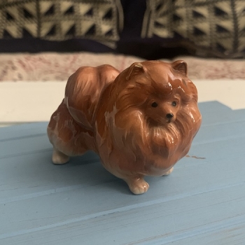 -SOLDOUT-アメリカ 70s 犬 ポメラニアン ライトブラウン 陶器 置物 ディスプレイ ヴィンテージ・アンティーク