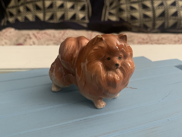-SOLDOUT-アメリカ 70s 犬 ポメラニアン ライトブラウン 陶器 置物 ディスプレイ ヴィンテージ・アンティーク