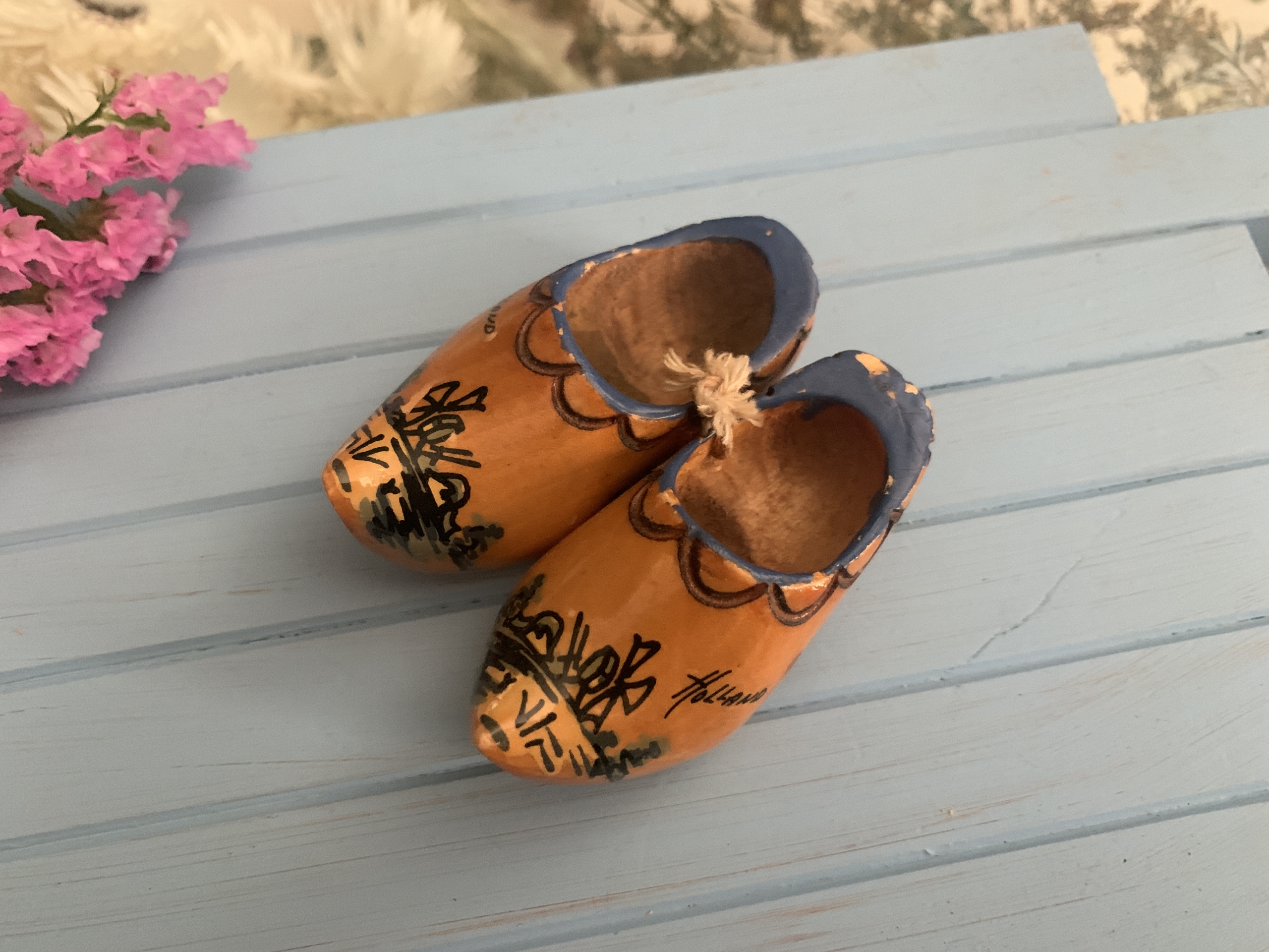 -SOLDOUT-オランダ 小さな木製靴 木彫り ウィンドミル 両足 ヴィンテージ・アンティーク