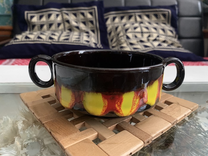 -SOLDOUT-オランダ 70s ヴィンテージ 両手スープカップ レッド＆イエロー 焦げ茶 陶器