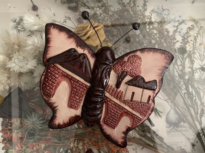 アメリカ 陶器製 蝶々レンガ 壁掛 オブジェ ヴィンテージ・アンティーク