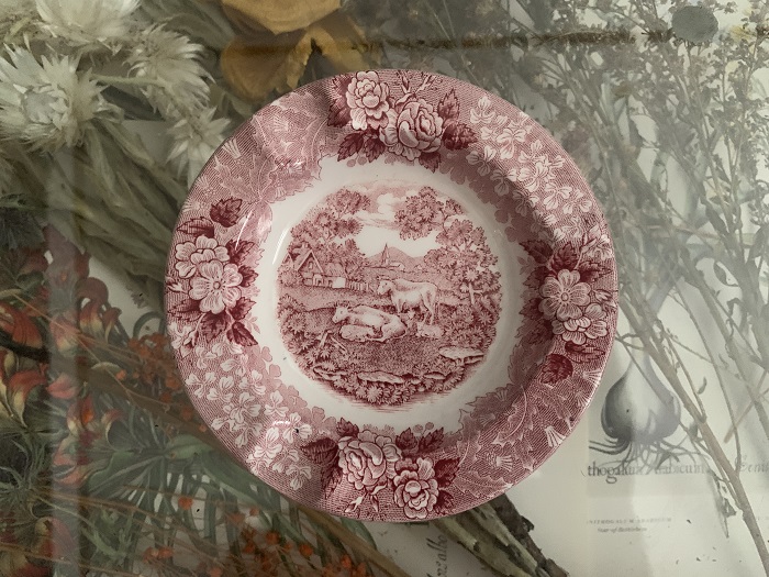 イギリス 70s ADAMS アダムス お花 ピンク 陶器 アンティーク 灰皿