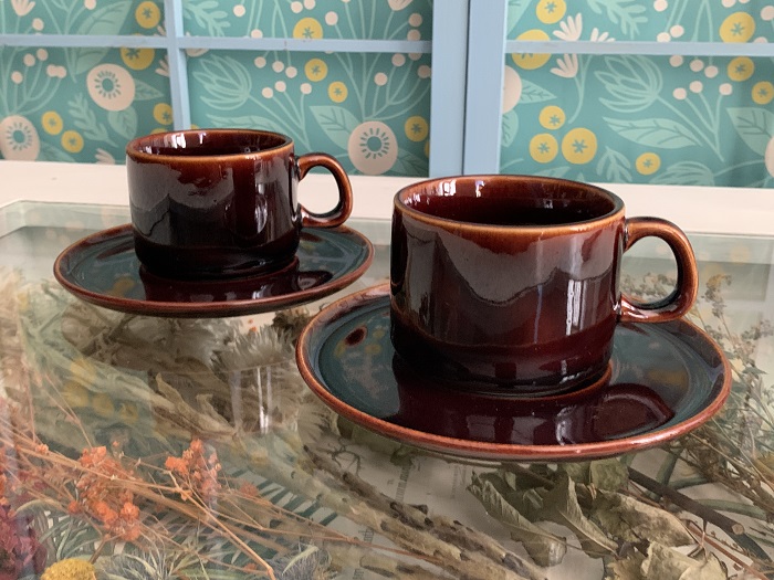 -SOLDOUT-ドイツ 60s Melitta(メリタ) コーヒーカップ＆ソーサー 陶器 光沢 飴色 ヴィンテージ