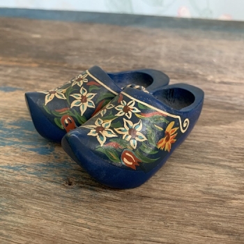 -SOLDOUT-オランダ 小さな木製靴 木彫り クラシックブルー お花 ...