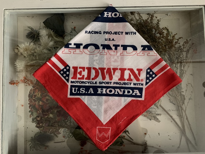 アメリカ 80s EDWIN エドウィン HONDA ホンダ 赤 x 青 x 白 ハンカチ バンダナ  ヴィンテージ